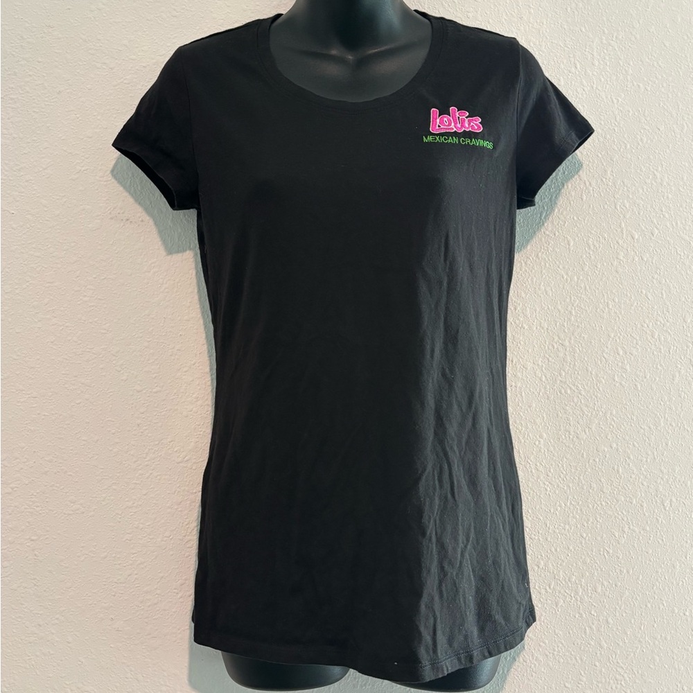 Lola Black Tee with Pink and Green Accents